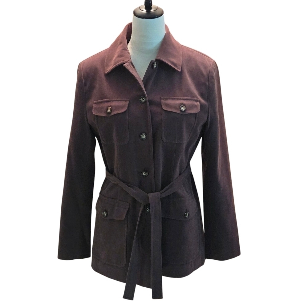 Talbots Trench Coat Jacket Overcoat Brown Belt Retro Detective‎ Stretch Women 6